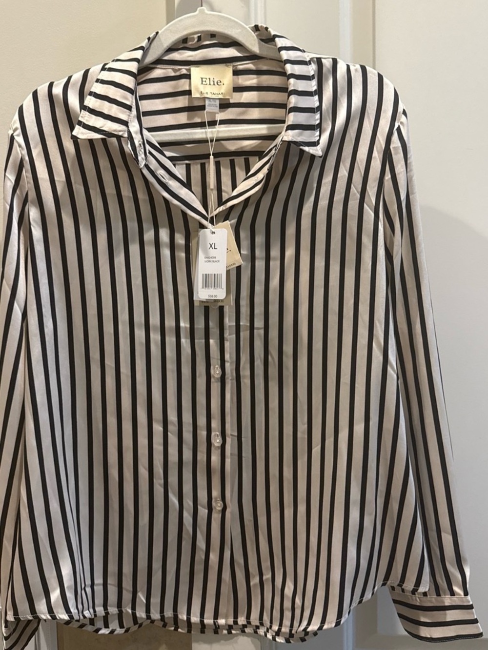 Elie Tahari Black and cream silky Vertical Stripe Button-Down Shirt